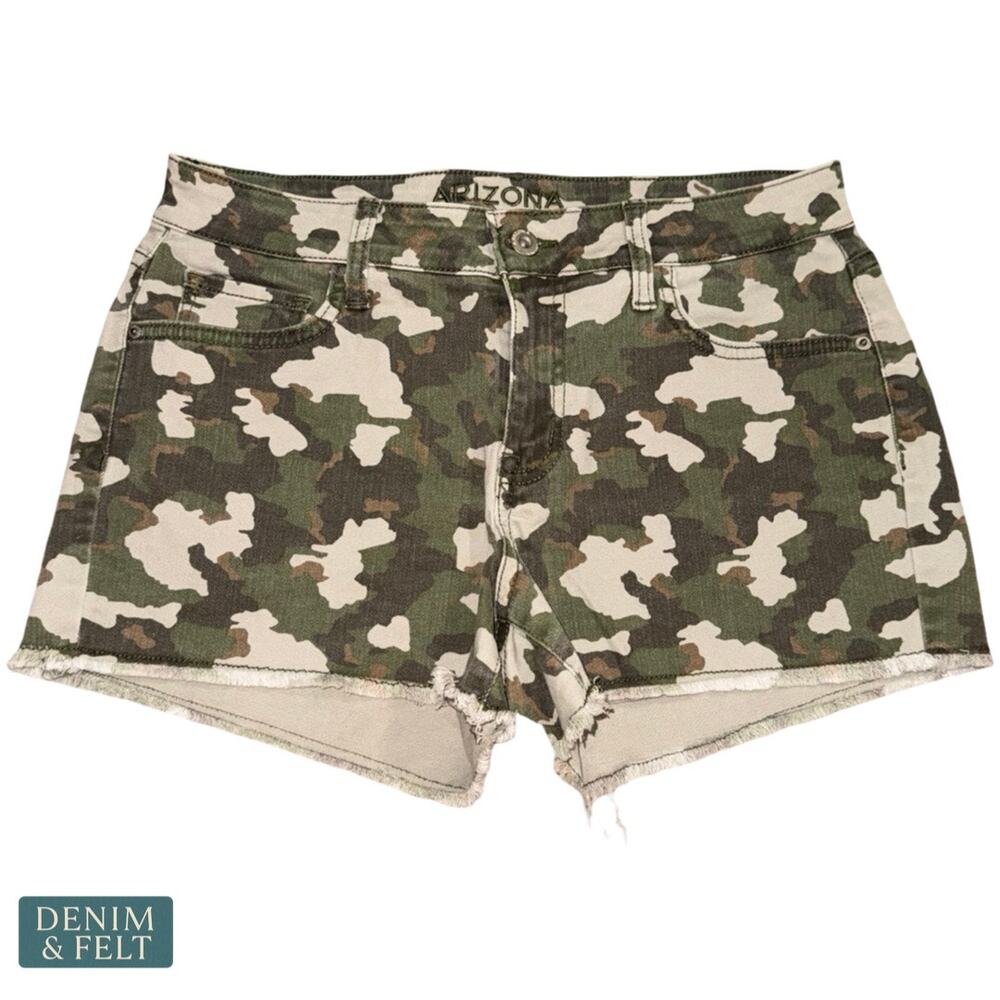 Arizona Jean Company Camo Denim Shorts in Green and Tan